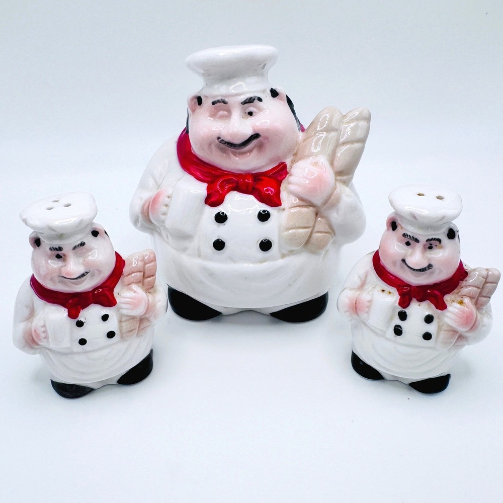 Vintage Chef Sponge Holder Salt Pepper Shakers Farmhouse‎ Kitchen Decor Kitsch